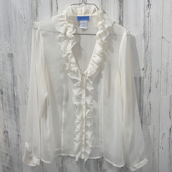 Perfect by Carson Kressley Tops - 0305 Perfect Sheer Cream Ruffle Blouse by Carson Kressley